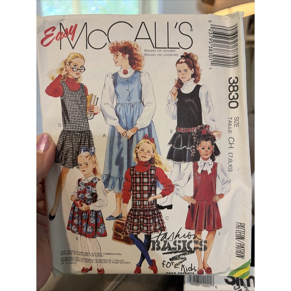 Vintage McCalls 3830 Girls Jumper Dress Sewing Pattern Size 7-10 Uncut 1988